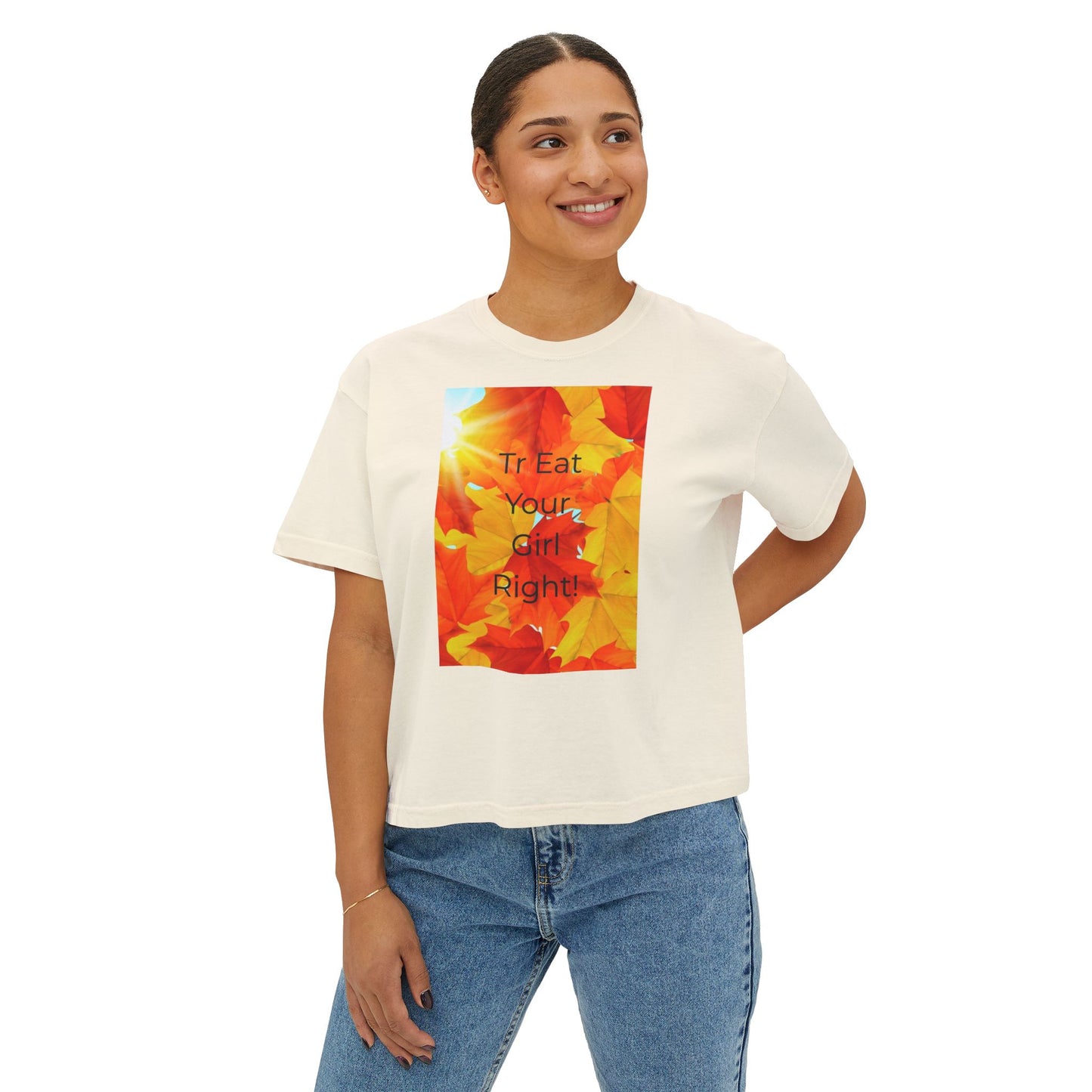 Autumn-Inspired Women's Boxy Tee with Motivational Text, Cozy Fall Apparel, Perfect Gift for Her, Trendy Casual Wear, Seasonal Fashion