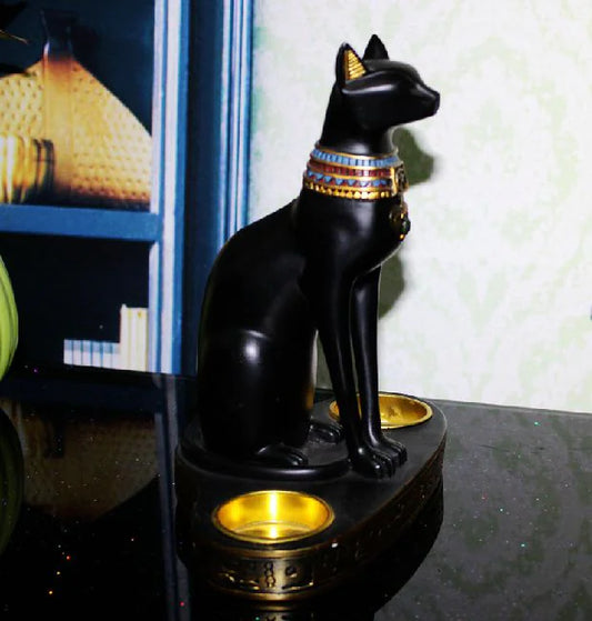 Egyptian Cat Candle Holder - Dual Candle Stand Decor