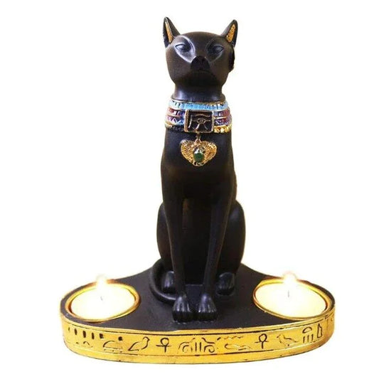 Egyptian Cat Candle Holder - Dual Candle Stand Decor