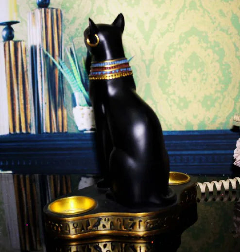 Egyptian Cat Candle Holder - Dual Candle Stand Decor