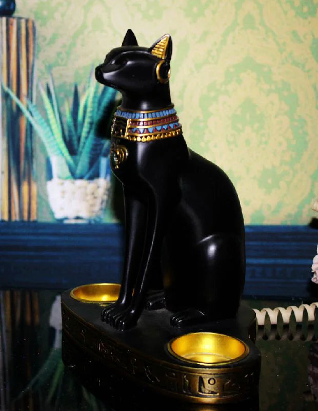 Egyptian Cat Candle Holder - Dual Candle Stand Decor